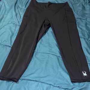 Spyder - Black Athletic Tights Leggings with Reflective Logo